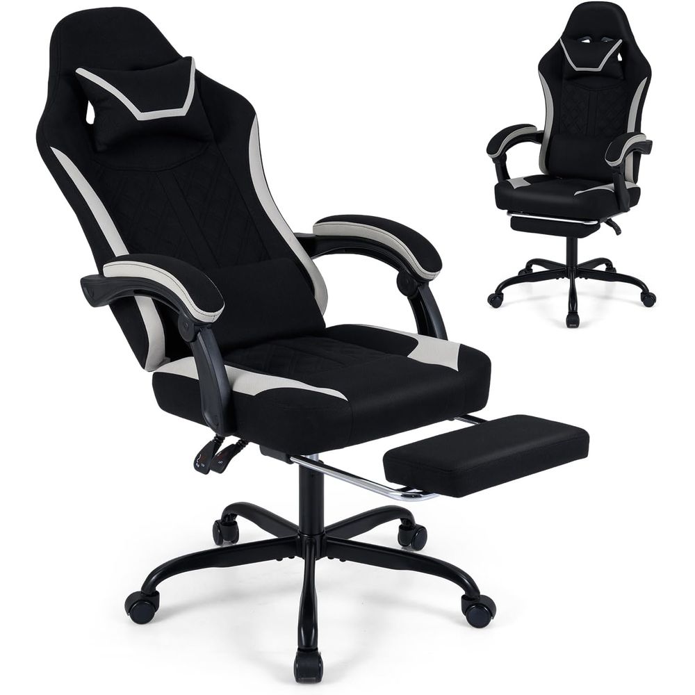 Gaming Chair Lumbar Pillow - Ergonomic Gaming Chair with Footrest, Lumbar