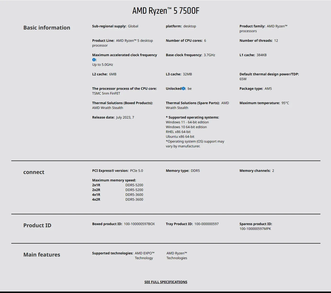 AMD Ryzen 5 7500F 3.7GHz 6-Cor - Pc Gaming Ryzen incelemesi ve fiyatı