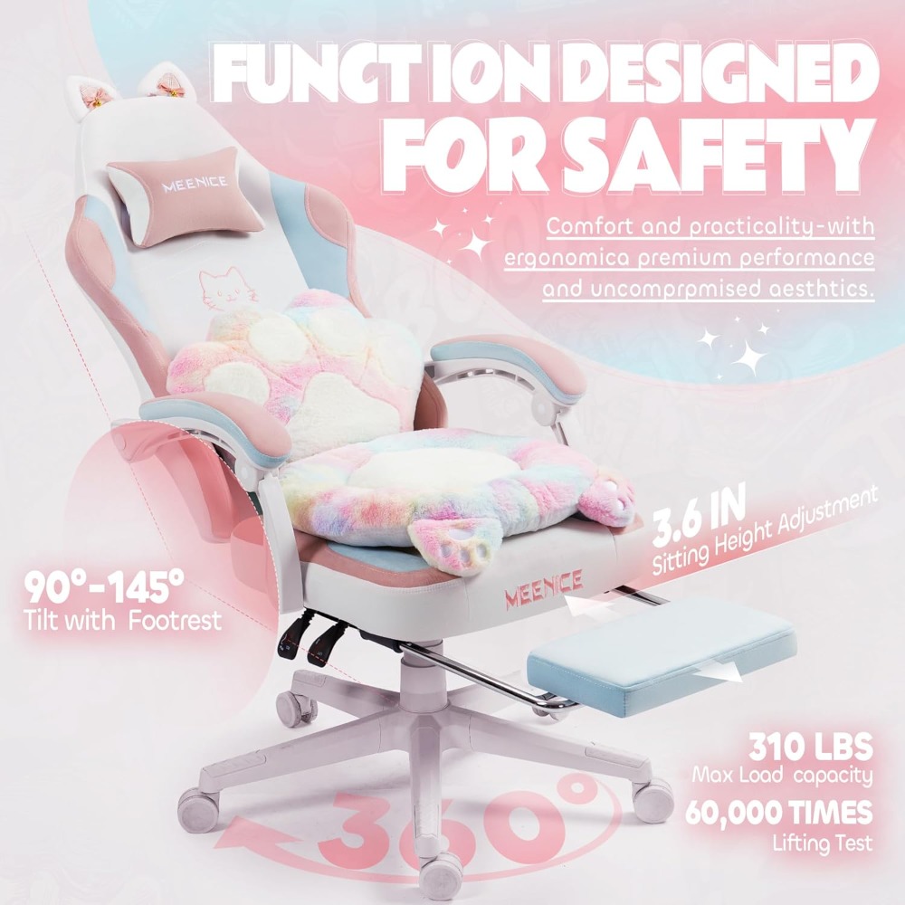 Gaming Chair Cute with Cat Ear - Gaming Chair Lumbar Pillow incelemesi ve fiyatı